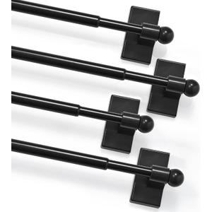 Deconovo Adjustable NoDrill Curtain Rods 4 Pack, Magnetic Rods 9-16 Inch, Strong Grip for Sidelights & French Doors, Easy Install for Home, Office & Apartments, Black Finish