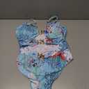 Eomenie One Piece Swimsuit for Women Cutout Monokini Sexy Bathing Suit Metal Swim Suit Light Blue Seaweed Print XL