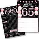 2 x 65th Birthday Party Invitations for Women Men - Back in 1960 Invites Pink 65 Year Old Birthday Invitations Set for Birthday Anniversary (20 Invitations and Envelopes)