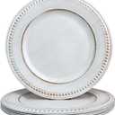 White Charger Plates,13 Inch Vintage Dinner Plate Chargers Round Server Ware. Set of 6 Plastic Beaded Chargers for Dinner Plates, Party, Wedding (White)