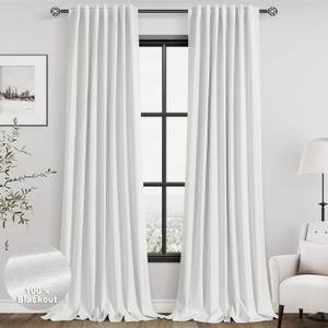 Nanspring Off White Blackout Linen Curtains 108 Inches Long 2 Panels Set for Bedroom Extra Long Farmhouse Thermal Insulated Energy Saving Curtains for Living Room High Ceiling Length 9 FT 52x108 (52"W x 108"L (Pack of 2))