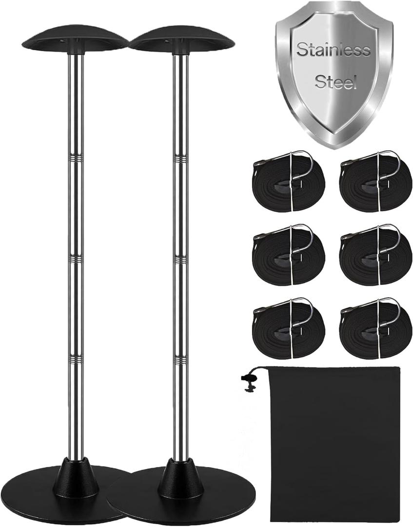 Boat Cover Support Pole System with Storage Bag, Heavy-Duty Windproof 201 Stainless Steel Pontoon Cover Support Poles with Anti-UV Straps & ABS Base,15-54'' Adjustable Support Pole (2 Pack)