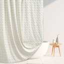 Extra Long Boho Farmhouse Cream Shower Curtain Woven Fabric Ivory Shower Curtain, 72 x 78 Tufted Pleat Floral Puffs Textured Modern Farmhouse Minimalist Shower Curtain Set with Hooks for Bathroom