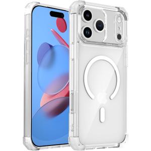 Magnetic Clear Case for iPhone 17 Pro Case Crystal Clear, [Anti-Yellowing][Military-Grade Protection], Shockproof Protective Bumper Cute Transparent Slim, Compatible with MagSafe, Clear White