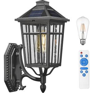 Darkaway Solar Outdoor Wall Lights, Dusk to Dawn Outside Wall Sconce Lighting with Remote, Black Exterior Light Fixture for House Porch Yard Hallway Doorway Garage (Medium)