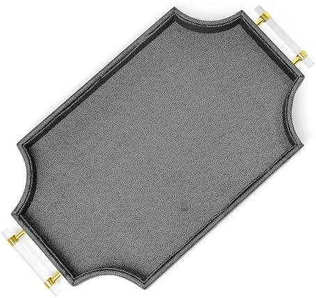 Shagreen Decorative22.6'' × 13'' Large Serving Platters Tray with Handles for Coffee Table Decor Modern Elegant Scalloped Ottoman Tray(Black)