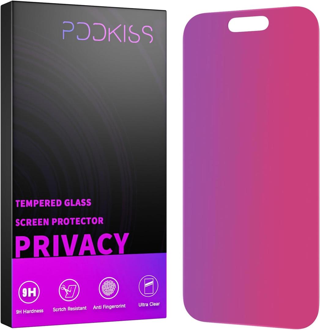 Compatible for iPhone 15/iPhone 16 Privacy Screen Protector Tempered Glass 6.1 Inch, Pink Gradient Anti Spy Anti Blue Light HD Easy Installation