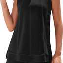 Rapbin Women Two Piece Short Set Drawstring Elastic Waist Pants Round Neck Tank Tops Comfy Sweatsuit Soft Sleepwear (Black, M)