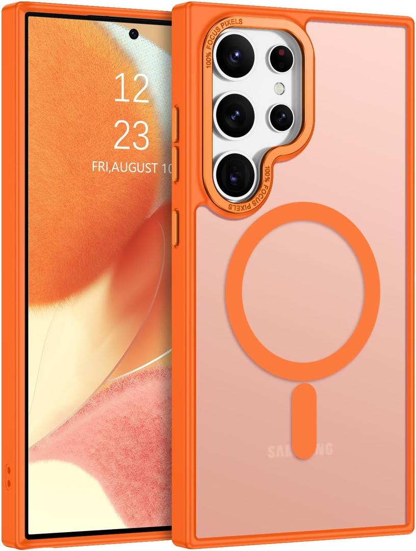 BENTOBEN for Samsung Galaxy S24 Ultra Case, Strong Magnetic [Compatible with MagSafe] Translucent Matte Slim Anti-Slip Shockproof Women Men Protective Phone Case for Samsung S24 Ultra 6.8",Orange
