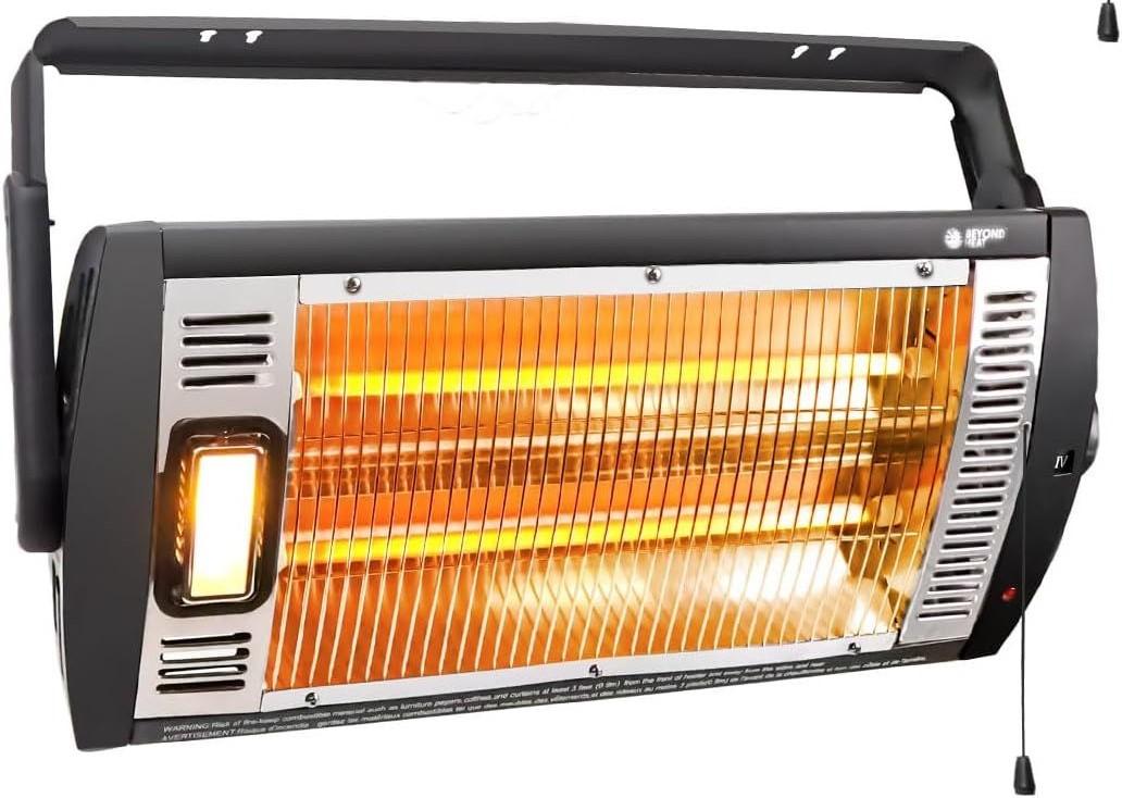 Electric Garage Heater 120V 1 Pack, 750/1500W Ceiling Mount Space Heater for Garage, Shop, Patio with 90 Adjustable Tilt, Dual Quartz Radiant, Safety Metal Grille and Overheat Protection