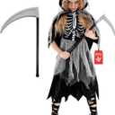 Morph Girl Grim Reaper Costume, Grim Reaper Girl, Scary Girls Costume Kids, Halloween Costume Girls, Halloween Costumes Kids (Medium)