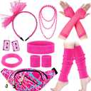Hicarer 18 Pcs 80s Accessories for Women Girls Neon Retro Glow 1980s 90s Party Outfits New Year Costume Pink Fanny Pack Leg Warmer