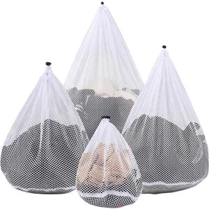 4Pcs Mesh Laundry Bags Washing Machine Mesh Wash Bags for Clothes, Underwear, Lingerie, Bed Linen with Drawstring Closure Sturdy(4 Size) (White)