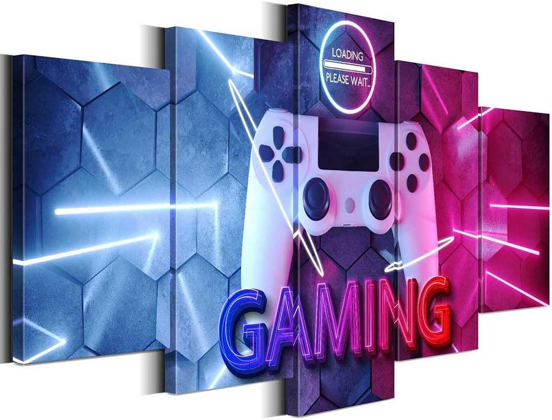 Merrleem Game Controller Canvas Wall Art Prints, Gamer Bedroom Decor, Gaming Symbol Picture, Teen Boys Game Room Wall Decor (Small, Wrapped Canvas) (White)