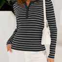 ZESICA Womens Long Sleeve Striped Shirts V Neck Button Up Sweater Casual Loose Basic Tops Trendy Spring Clothes (M)