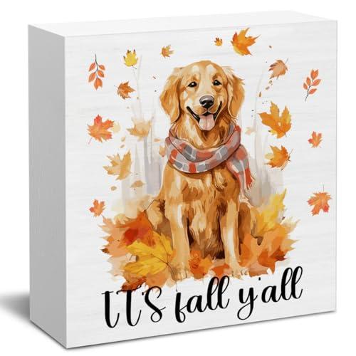 2 Pack Fall Decor Maple Leaves Dog Wood Sign Rustic Autumn Decorations Farmhouse Home Table Desk Decor (5 x 5 Inches)
