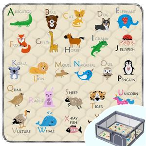 Baby Play MatThick Soft 47" X 47" Playpen mat, Non-Slip and Machine Washable Baby Play Mats for FloorCrawling Mat for Babies, Toddlers & Infants to Play and Learn (Beige Animal)