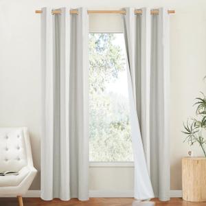 NICETOWN 100% Blackout Linen Texture Curtains 90 inches Long, Ivory, 2 Pcs, Thermal Insulated Full Blackout 2-Layer Lined Drapes, Energy Efficiency Window Draperies for Boy's Room