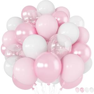 2 x Pink Balloons 60 Pcs Light Baby Pearl Pink and White Latex Party Balloon with 12 Inch Double Stuffed Balloon for Girls Princess Winter Wonderland Wedding Birthday Baby Shower Bridal Party Decor