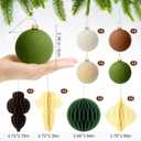 Soulchen 32 Pcs Christmas Tree Decorations Bulk Velvet Ball Ornaments Paper Honeycomb Ornaments for Tree Neutral Retro 3D Honeycomb Lanterns Hanging Flocked Ball for Xmas Holiday Party Decor