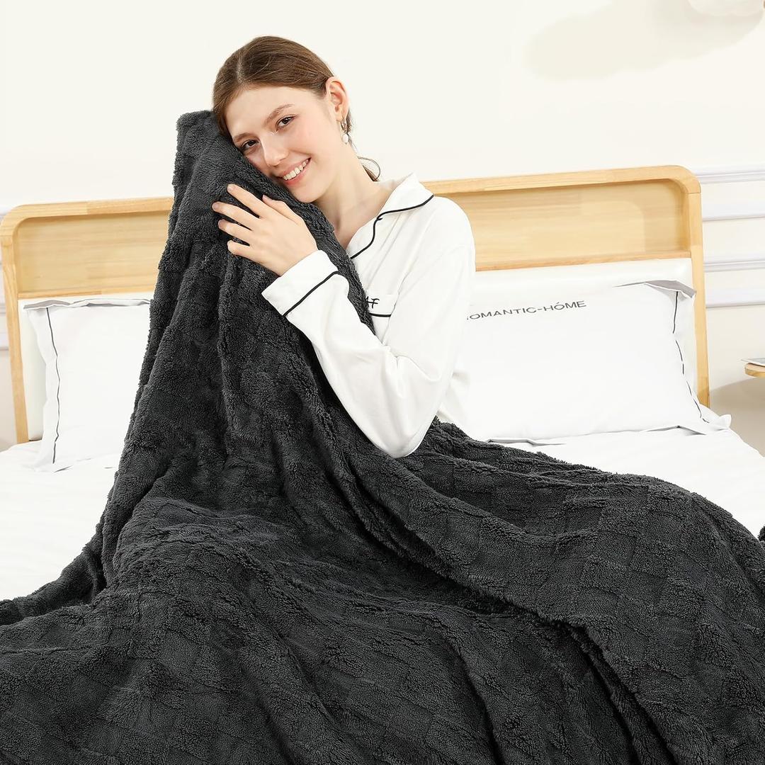 Heated Throw Blanket Electric,Electric Blanket Checkered Weave & Wool Blend Heated Blanket,Rapid Heating 6 Temperature Settings 4-Hour Auto Shut-Off ETL Certified,Machine Washable,50" x 60",Dark Gray