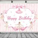 7x5 FT Ballet Girls Happy Birthday Backdrop Ballerina Birthday Party Decorations Ballerina Party Banners Ballet Themed Hanging Background for Girls Tutu Dance Party Supplies