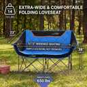 FAIR WIND Oversized Fully Padded Camping Chair Folding Loveseat Camping Couch Double Duo Chair Heavy Duty Quad Fold Arm Chair with Cup Hold - Supports 650 LBS Blue