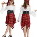 rumnigh Pirate Costume Deluxe Pirate Dress Halloween Dress up Costume (White, 140)