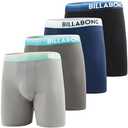 Billabong Mens Boxer Briefs 4 Pack Long Leg Performance Compression Shorts Mens Underwear 7.5” Inseam Size S