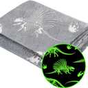 Glow in The Dark Blanket Dinosaur Throw Blanket for Boys Kids Soft Warm Cozy Cute Dino Blanket Unique Dinosaurs Toys Gifts Gray Glowing Dinosaur Room Decor Blankets for Girls Teens 50"x60"