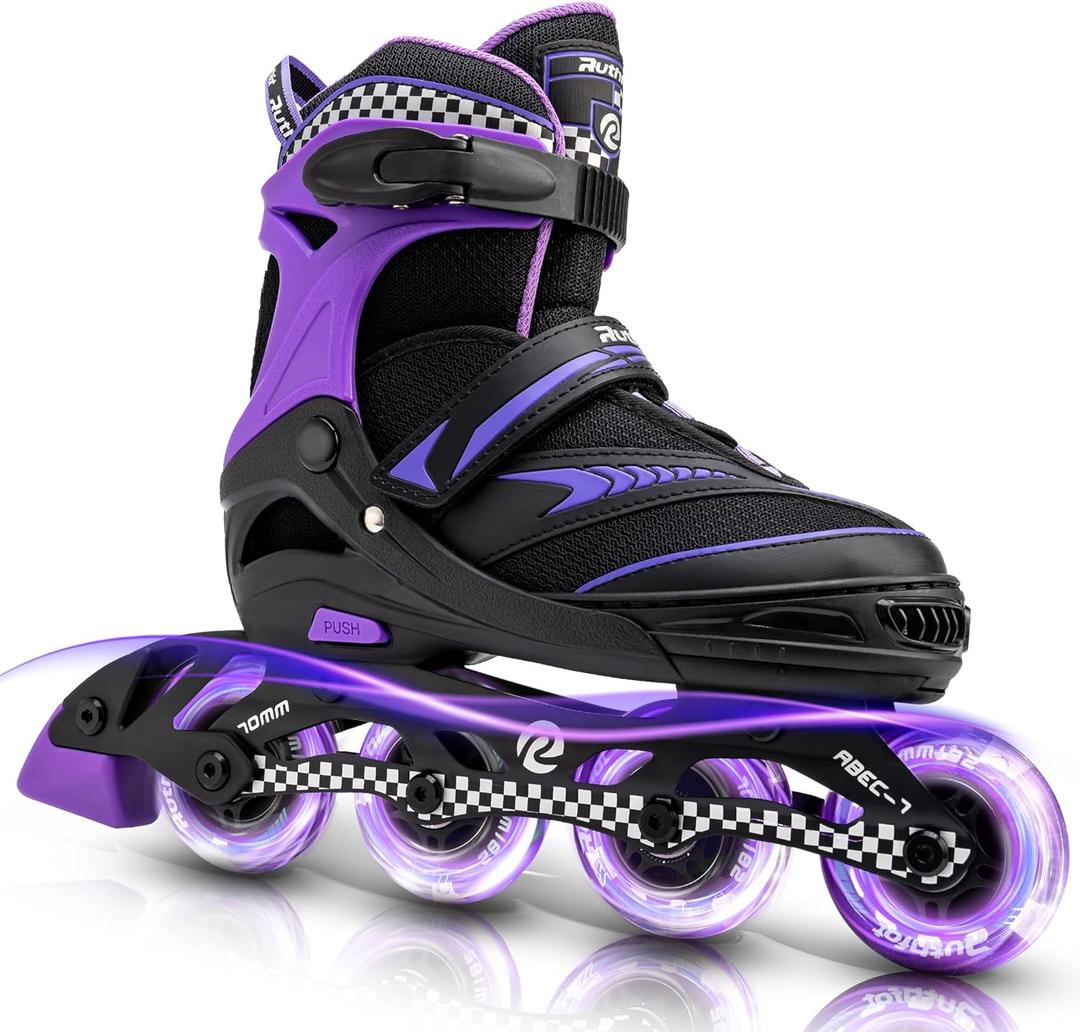Ruthfot Adjustable Inline Skates for Boys and Girls with Full Light Up Wheels, Outdoor Rollerskates for Kids and Women, Medium 