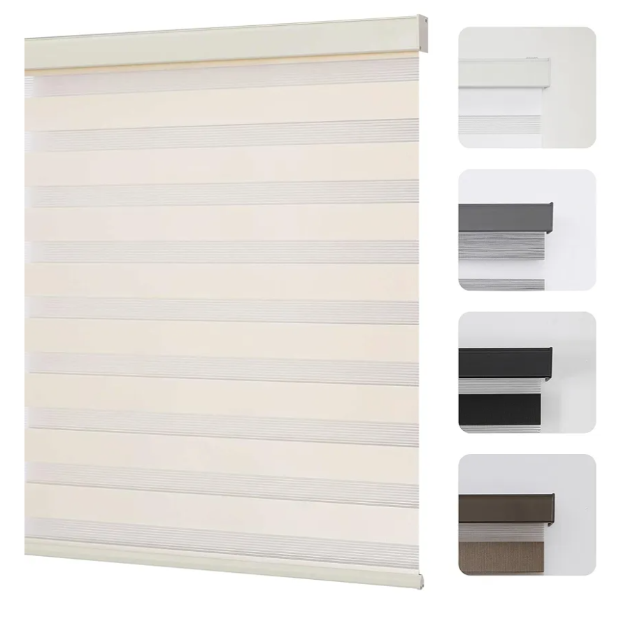 Joydeco Cordless Zebra Blinds for Windows, Dual Layer Light Control Window Blinds with Light-Proof Aluminum Cover, Free-Stop Roller Shades for Home & Office (Beige,35" W x 75" H)