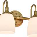 2-Light Champagne Bronze Bathroom Vanity Light Fixtures Over Mirror, Vintage Vanity Lights for Living Room, Milk White Glass Shades, Standard E26 Base