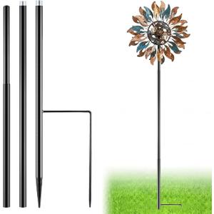 LEIFIDE Black 72" h Replacement Pole for Large Wind Spinner, Windmill Replacement Parts, Three-Part Composition, 22mm Thicker Tube, Easy Assembly for Large Metal Wind Spinner (2 Prongs Base)