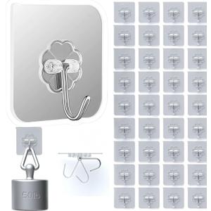 DDMY 36 Pack Heavy Duty Hooks 50lb(Max) Self Adhesive Large Hooks for Hanging,Wall Transparent Reusable Waterproof Hook for Kitchen Curtain Towel Hook for Bathrooms Coat Hook for Walls No Damage