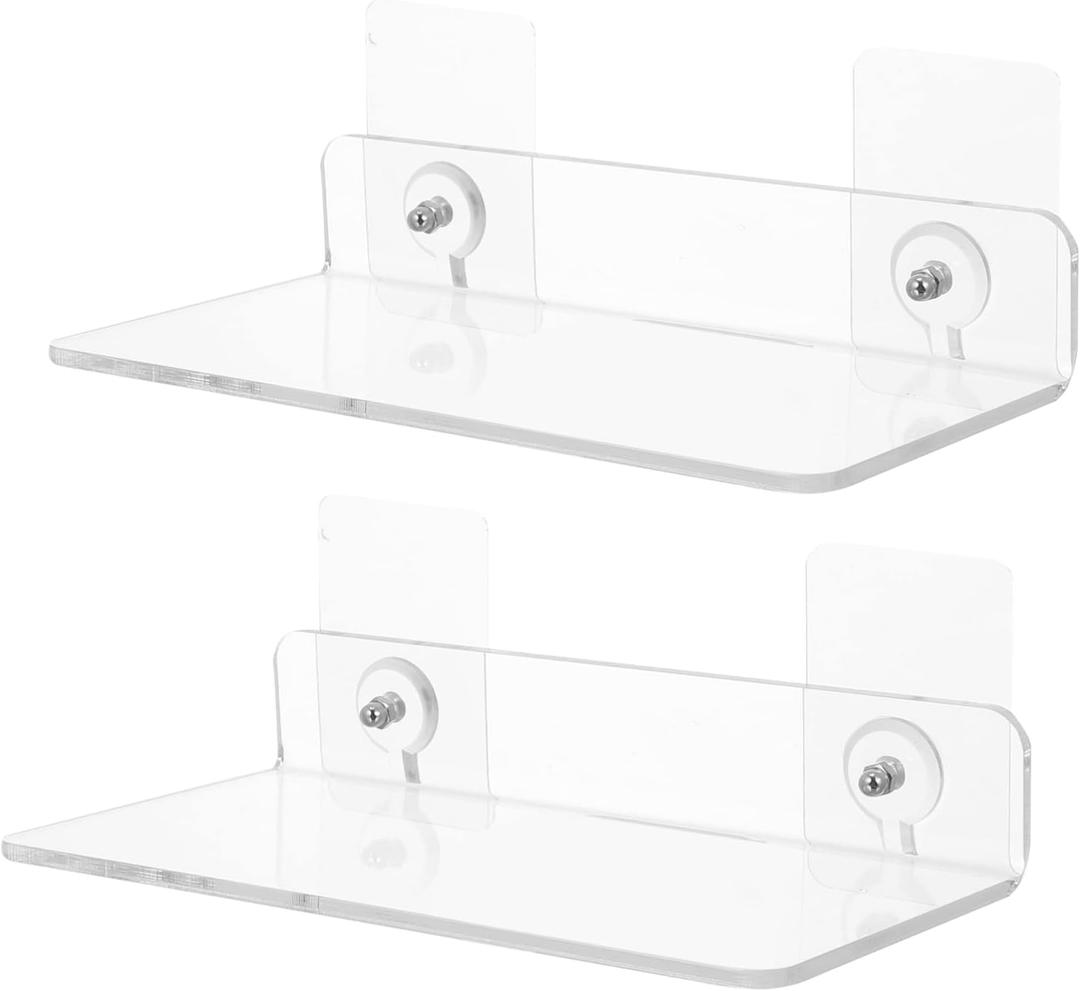 Shower Caddy Adhesive Shower Organizer: 2 Pcs Shower Shelf Wall Mounted, Bathroom Floating Shelf Clear Acrylic Shower Organizer No Drilling Shower Racks for Shampoo, Body Wash, Soap