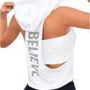 SweatyRocks Women's Sleeveless Low Cut Racerback Hoodies Workout Tops Cropped Hooded Tanks with Pocket (Large, White)