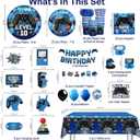 213 Pcs 10th Birthday Decorations for Boys Serve 25 Guests, Video Game 10 Years Old Party Decorations Level 10 Banner, Cake Topper, Plates and Napkins, Tableware Set, Tablecloth, Boys 10th Birthday