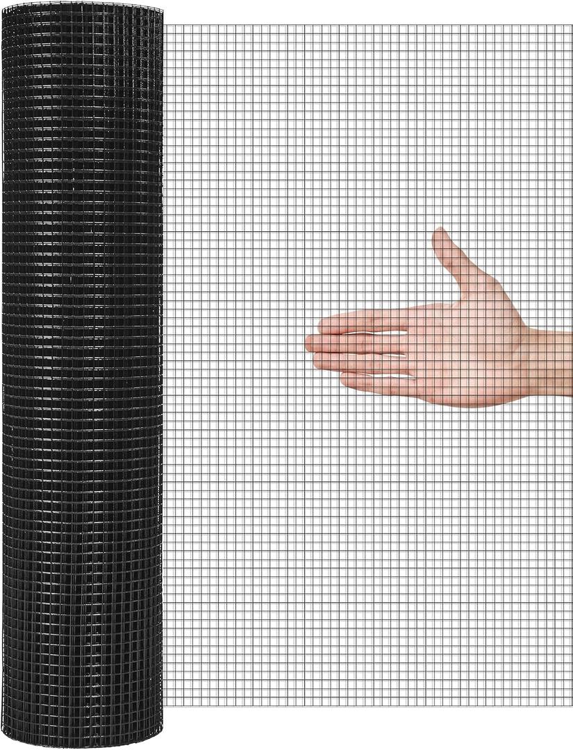 Black Hardware Cloth, 1/2 Inch, PVC Vinyl Coated 19GA Chicken Wire, Rustproof & Weather-Resistant Welded Fence for Chicken Coops, Garden Protection, Raised Beds, Pest Barrier (25-PVCHC-48X100)