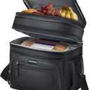 ExtraCharm Lunch Box for Men/Women Adults - Insulated Large Double Deck Leakproof Expandable Lunch Bag with Adjustable Shoulder Strap, Heavy Duty Cooler Bag for Work Camping Picnic (Black)
