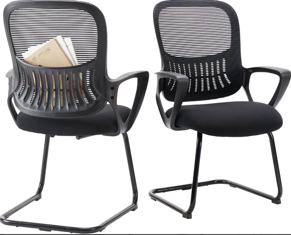 Task Chair Guest Chair - Comfy Arms & Lumbar Support, No Wheels, Set of 2