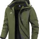 Men's Ski Jacket with Hooded Snowboarding Waterproof Fleece Lining Jacket Winter Coat Multi Pockets (X-Large, Army Green)