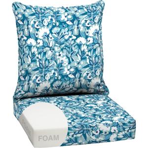 Arden Outdoor Foam Deep Seat Cushion Set, 24 in x 24 in, Weather-Proof, Rain-Proof, Fade Resistant Patio Cushion, Bottom and Back Cushion for Chair, Sofa, and Couch Aqua Blue Fusion Floral