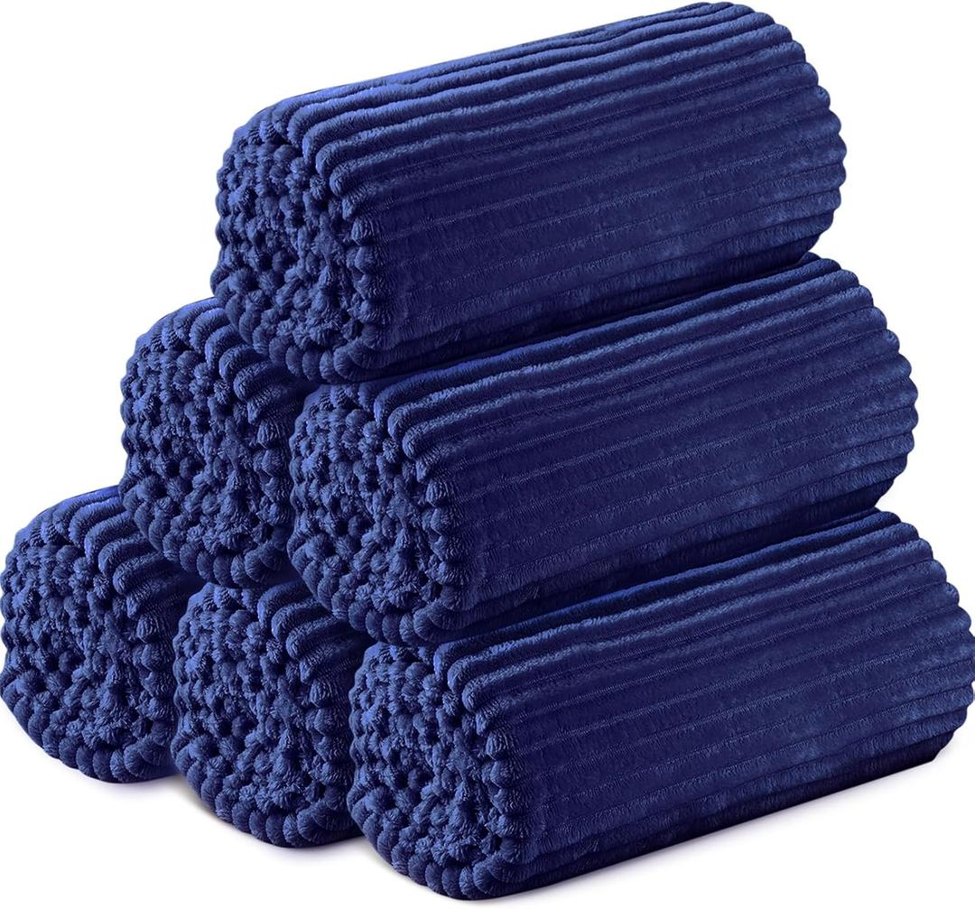 Buryeah 6 Pcs Flannel Throw Blanket Bulk 50 x 60 in Sleepover Blankets Outdoor Wedding Throw Lightweight, Oeko-TEX Standard 100 Certified for Sofa Donation Homeless Gifts (Navy)