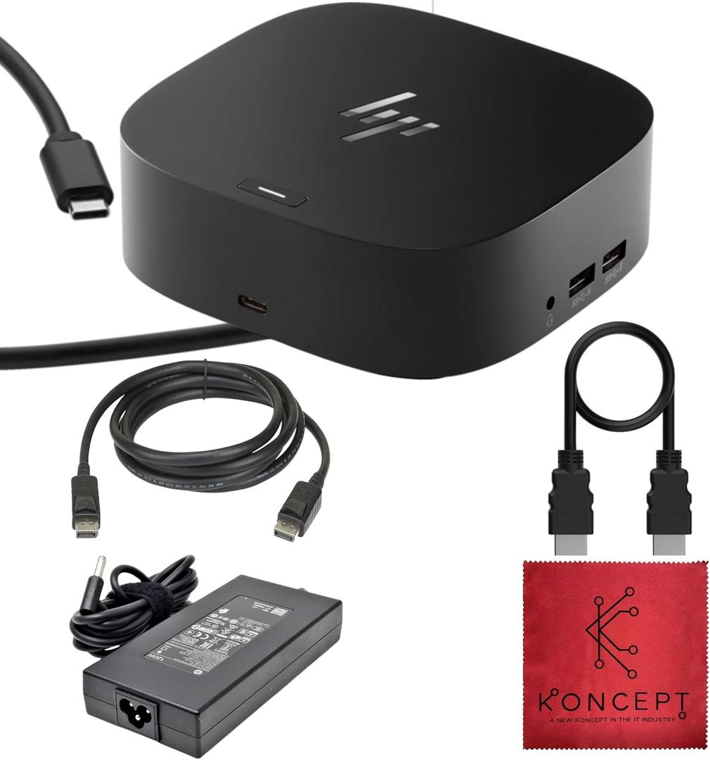 5YH26AV HP USB-C Dock G5 Bundle - HP Docking Station for Laptop Dual Monitor - with 120, HDMI Cable, DisplayPort Cable - G5 Docking Station 