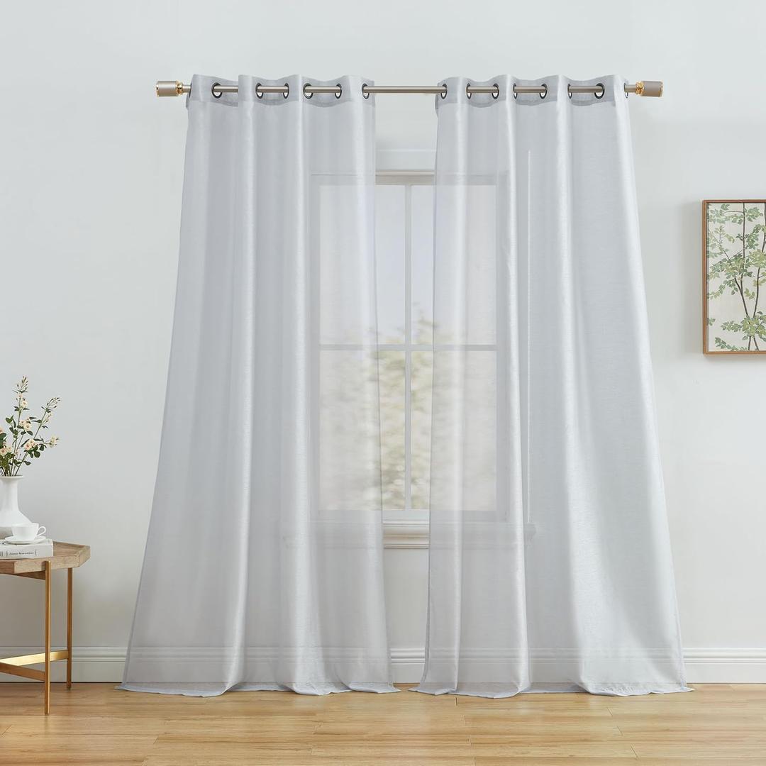 HLC.ME 2 Piece Semi Sheer Voile Drapery Window Curtain Grommet Panels for Bedroom (54" W x 95" L, Silver Grey)