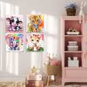 hkejoi 4 Pack Animal Paint by Numbers Kit for Kids with Framed, Easy Paint by Number Crafts for Ages 4-8, Simple Painting Kits for Home Wall Decor 7.87''Wx7.87''L (Cartoon-1)