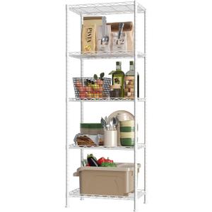 HOMEFORT 5-Shelving Unit, Adjustable Wire Shelving, Metal Wire Shelf Rack Organizer for Kitchen, Pantry, Closet, Bathroom, Laundry, White,21" W x 11" D x 53" H