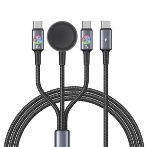 72W Super Fast Charging 3-in-1 Multi Charging Cable, Dual USB-C Ports for iWatch Ultra/SE/10-1/iPhone 17/16/15 Pro, Multi Charger for Apple Watch, Galaxy Phone Travel Essentials