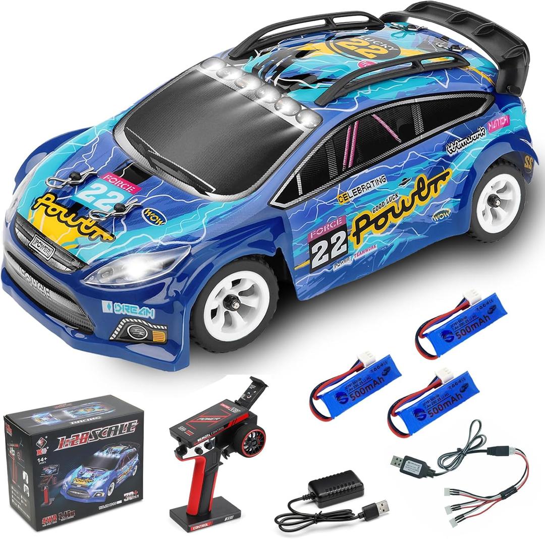 WLtoys 284010 1/28 Mini 4WD RC Drift Car, 30km/h with 3 Upgraded 500mAh Batteries, 2.4GHz V8 Remote & LED Lights for Adults